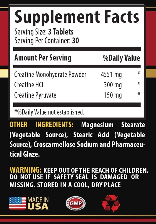 creatine monohydrate – CREATINE TRI-PHASE – energy booster 1 Bottle 90 Tablets