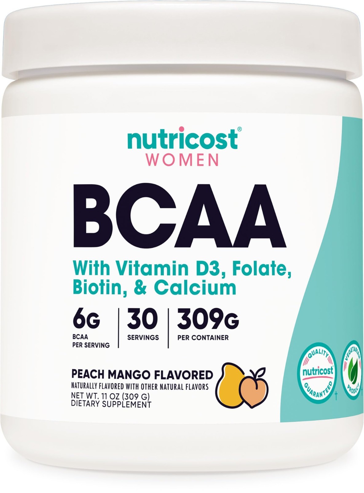 BCAA for Women – Peach Mango Flavor, 30 Servings, Gluten-Free, GMO-Free, Women’s