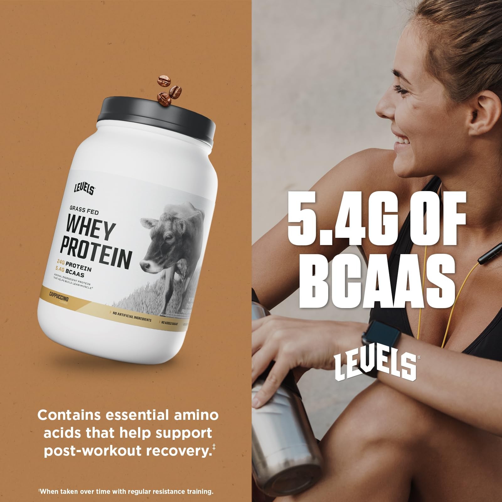 Levels Grass Fed Whey Protein Powder No Artificials 24G of Protein Cappuccino…