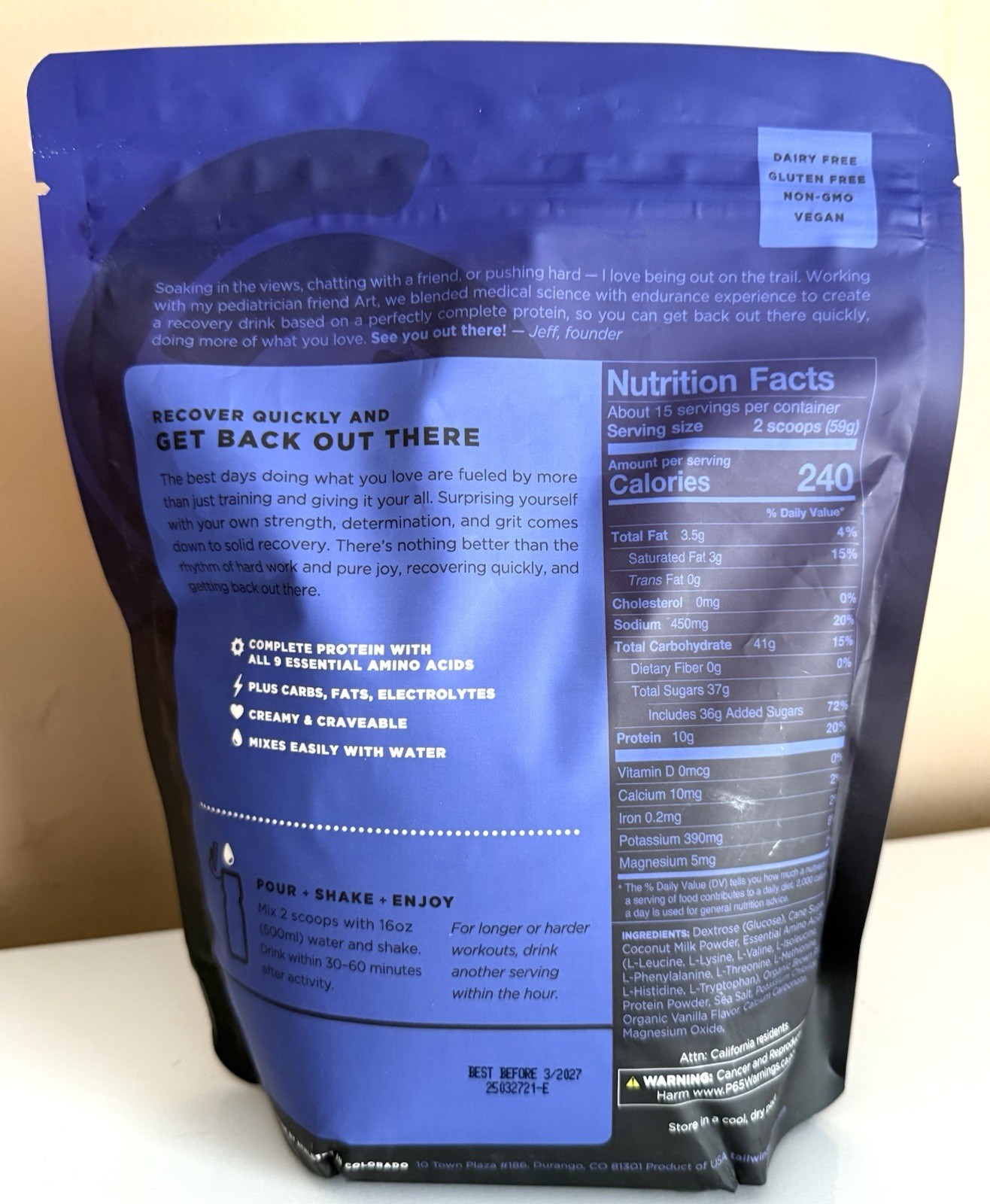 TAILWIND VANILLA RECOVERY MIX COMPLETE PROTEIN*CARBS*ELECTROLYTES (EXP 03/2027)