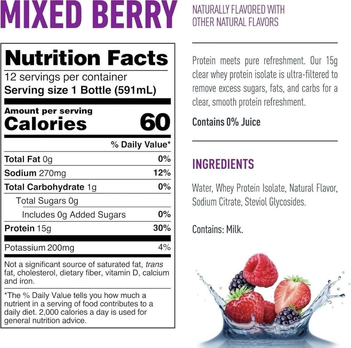 Isopure Clear Protein Water w/ Electrolytes, 15g Whey – Mixed Berry, 12 Pack