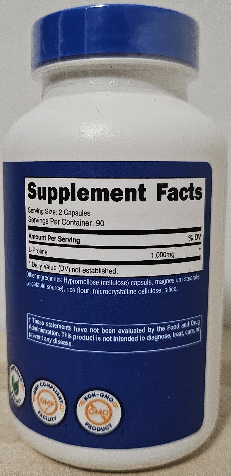 Nutricost L-Proline 1000mg, 180 Capsules (90 Servings) [EXP: 01/2028]