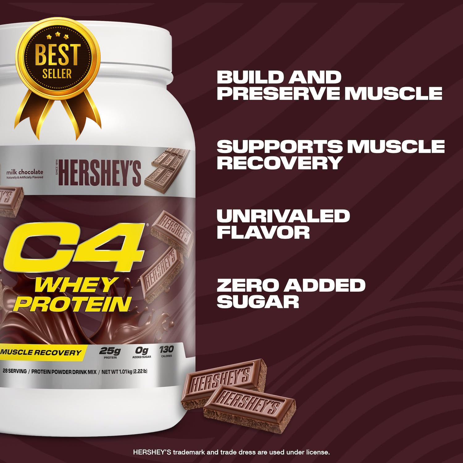 Whey Protein Powder Hershey’s Chocolate 25g Protein 0g Added Sugar Post Workout