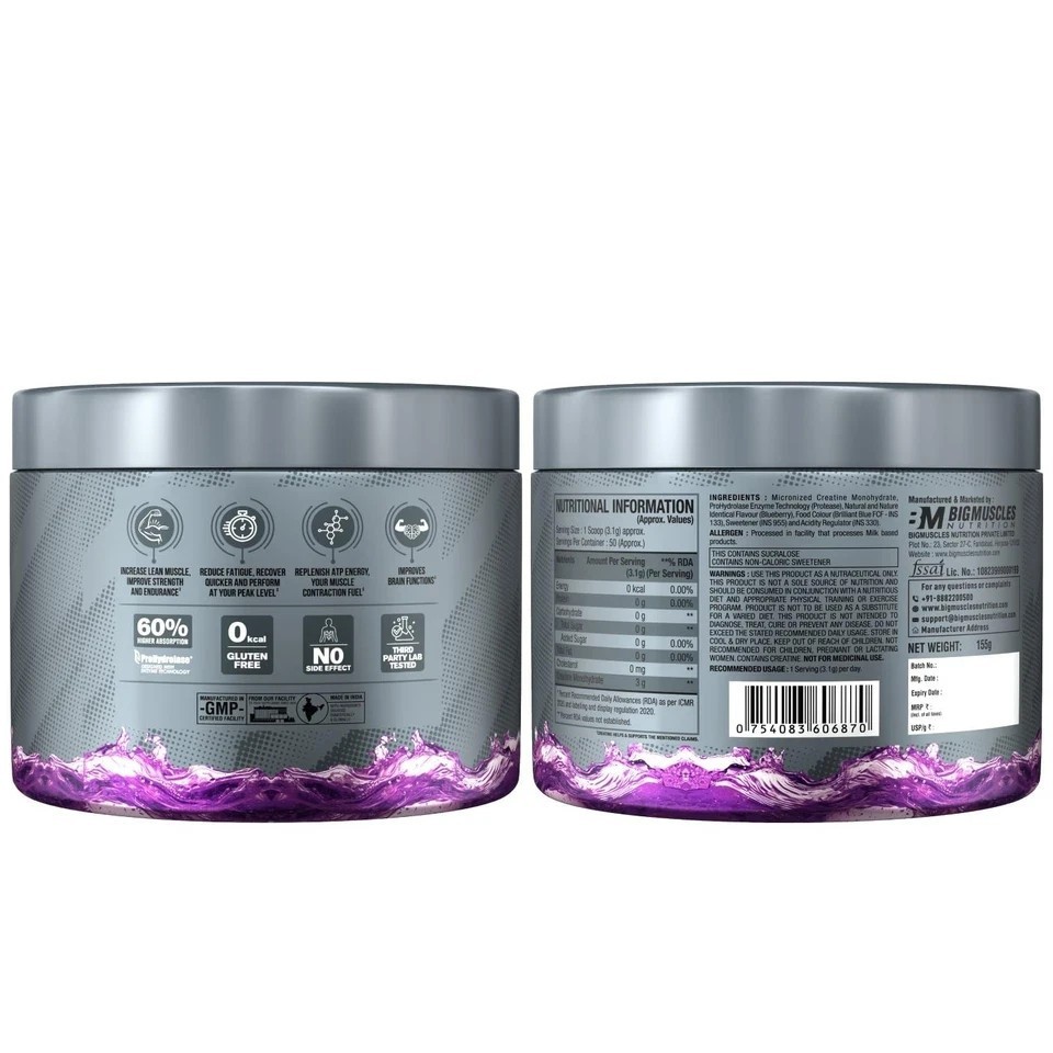 Creatine [155g, 50 Servings]| Blueberry | Micronized Creatine Monohydrate Q282