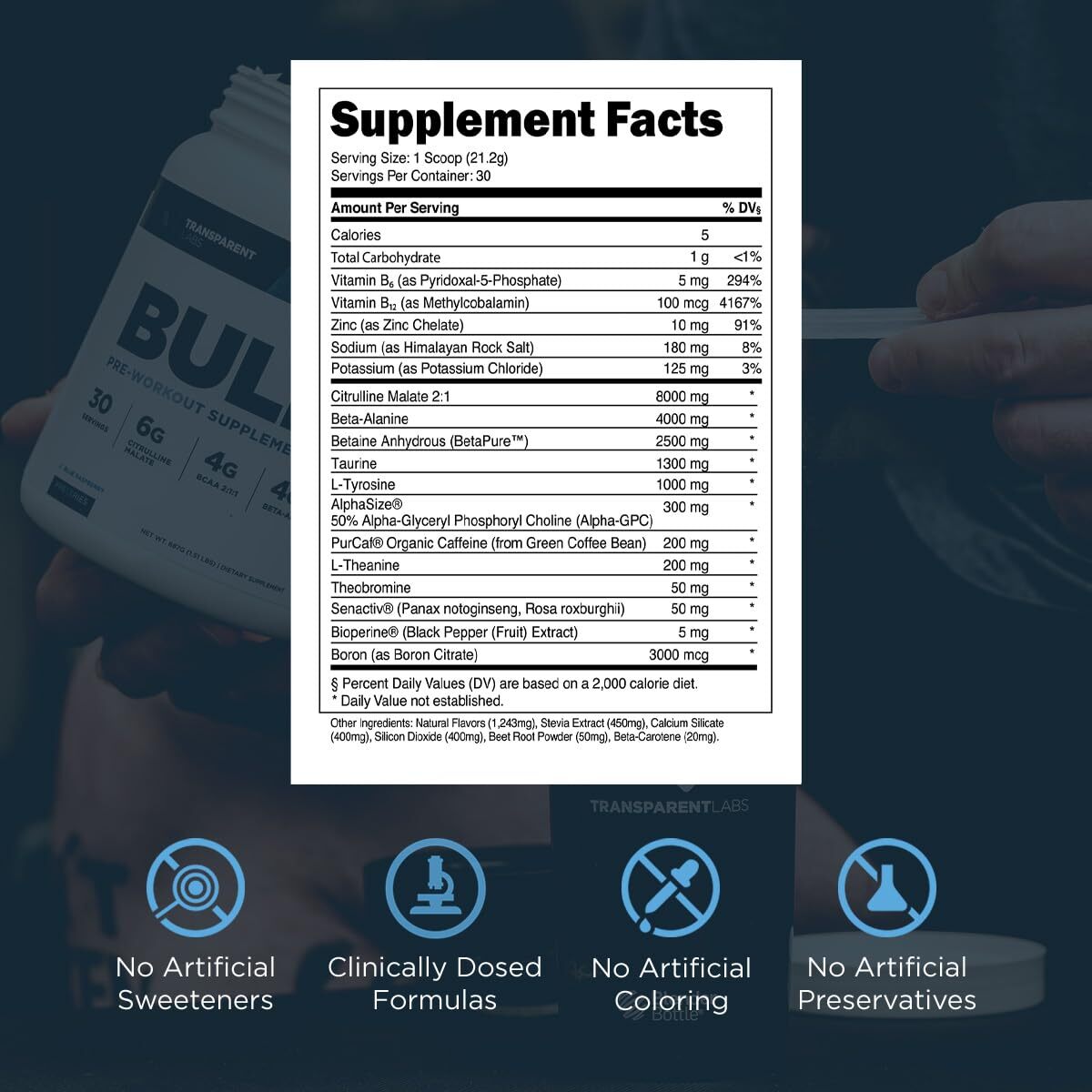 Transparent Labs Bulk Pre Workout 30 Servings Performance Enhancer