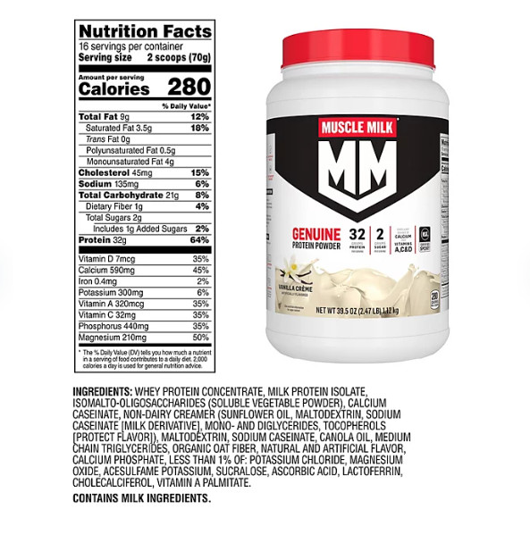 Muscle Milk Genuine 32g Whey Protein Powder, Vanilla Cream (2.47 lbs.)