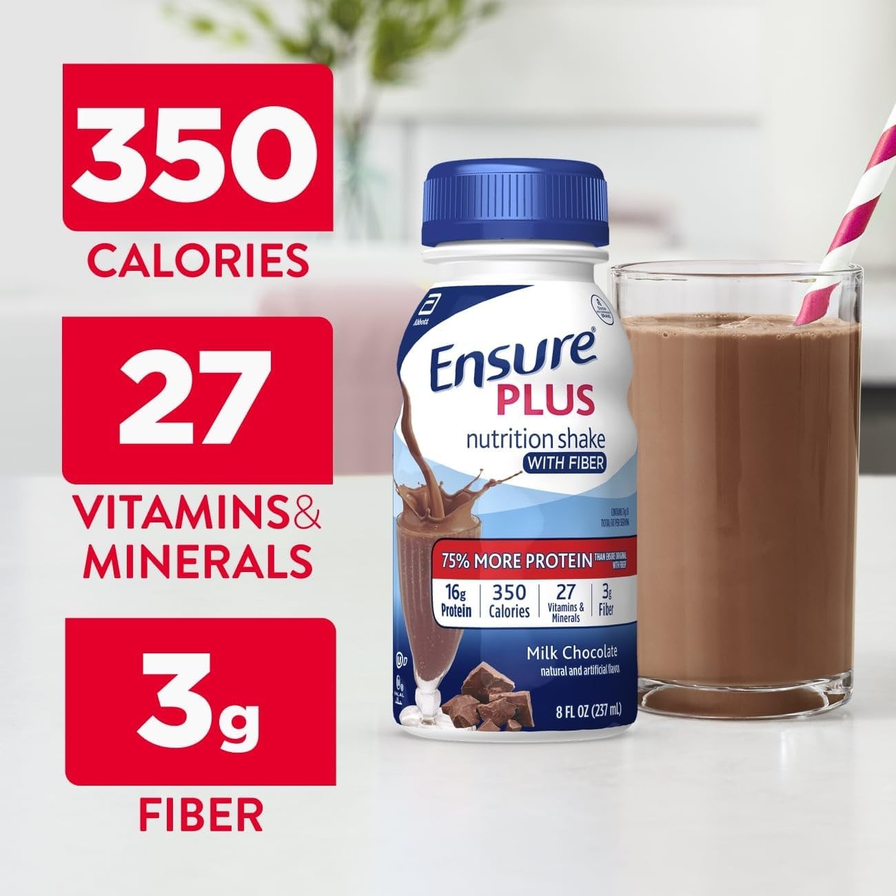 Ensure Plus Milk Chocolate Nutrition Shake with Fiber | Meal Replacement Shake |