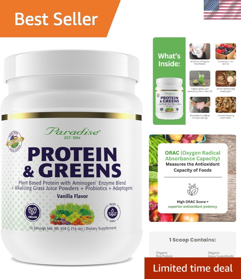 Organic ORAC Protein & Greens Powder – Vanilla Flavor, 20g Protein, 14 Servings