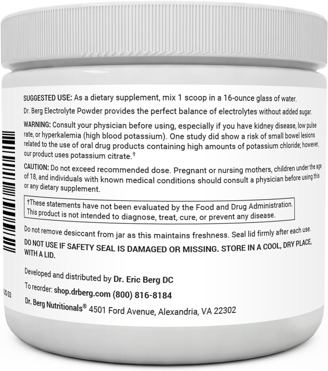 Dr. Berg Electrolyte Powder, Raspberry & Lemon, Hydration Drink Mix,50 Servings