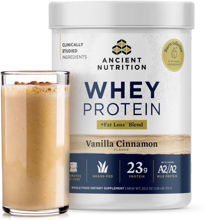 Ancient Nutrition Grass Fed Whey Protein Powder Vanilla Cinnamon 23g Fat Loss