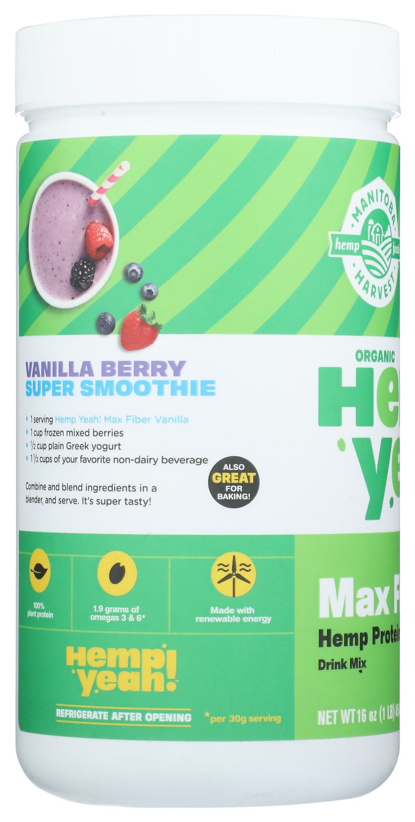 Organic Manitoba Harvest Hemp Protein Vanilla 16 Oz Powder 1 Pack