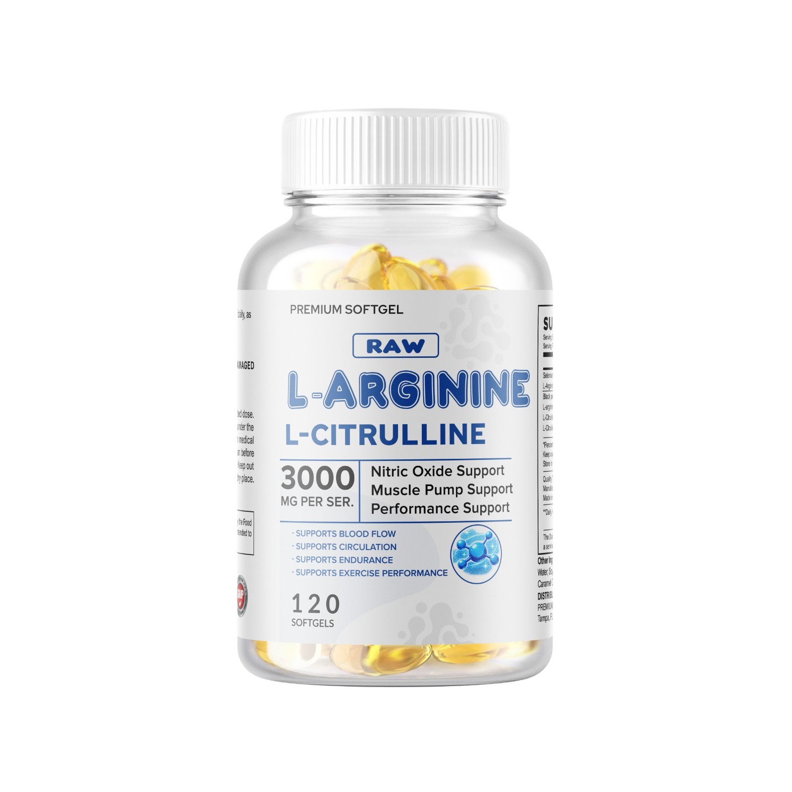 L-Arginine L-Citrulline Nitric Oxide Booster 3000mg, 360 Softgels, 180 Servings