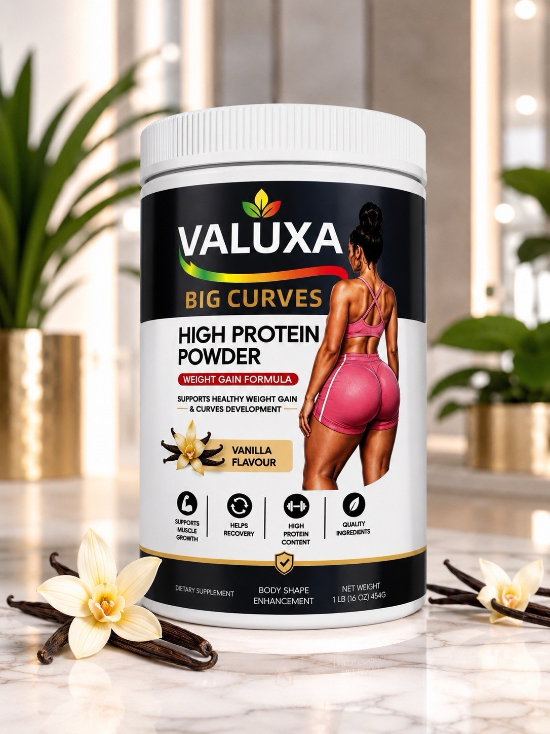 VALUXA Big Curves High Protein Powder Vanilla Weight & Muscle Gain 1 lb