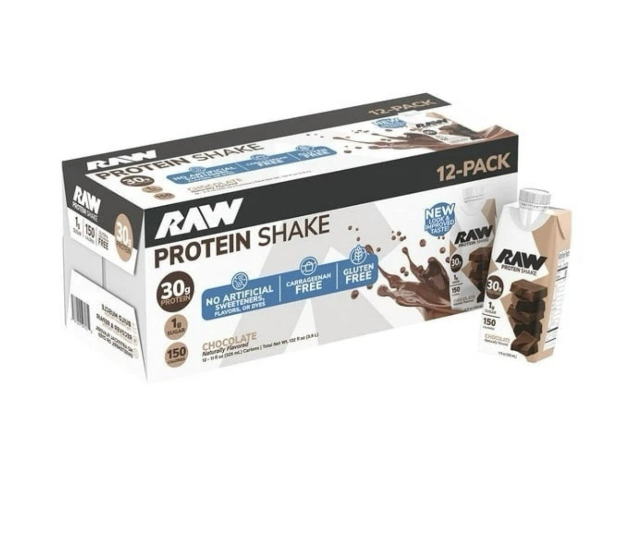 RAW Chocolate Protein Shake 12-Pack Ready-to-Drink, Gluten Free, No Sweeteners