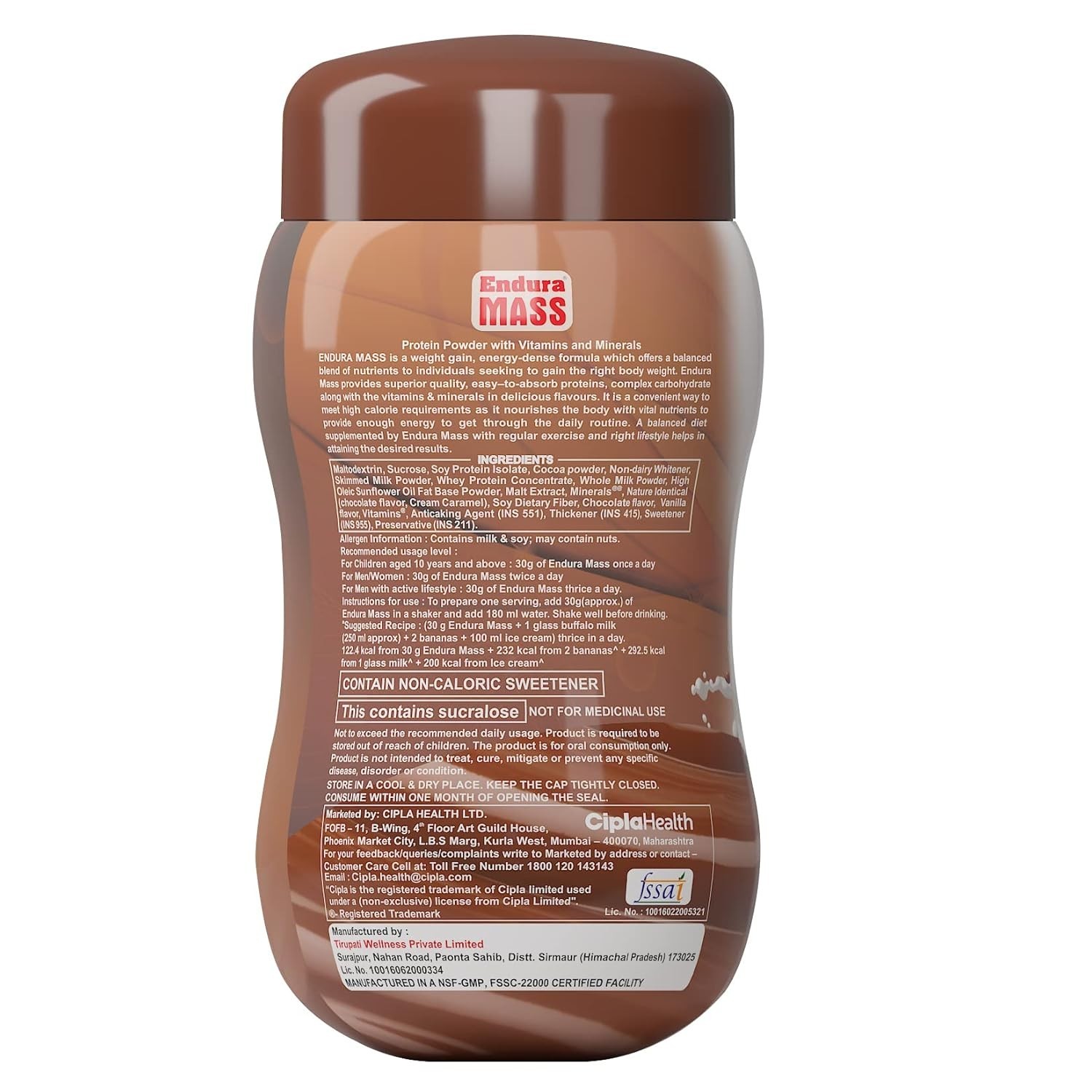 Endura Mass Weight Gainer With Chocolate Flavour 500gm Free Ship