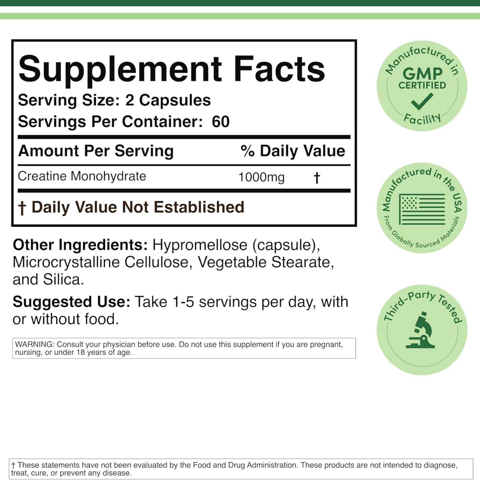 Creatine Pills 1,000Mg per Serving (120 Creatine Capsules) Free Shipping! NEW!..