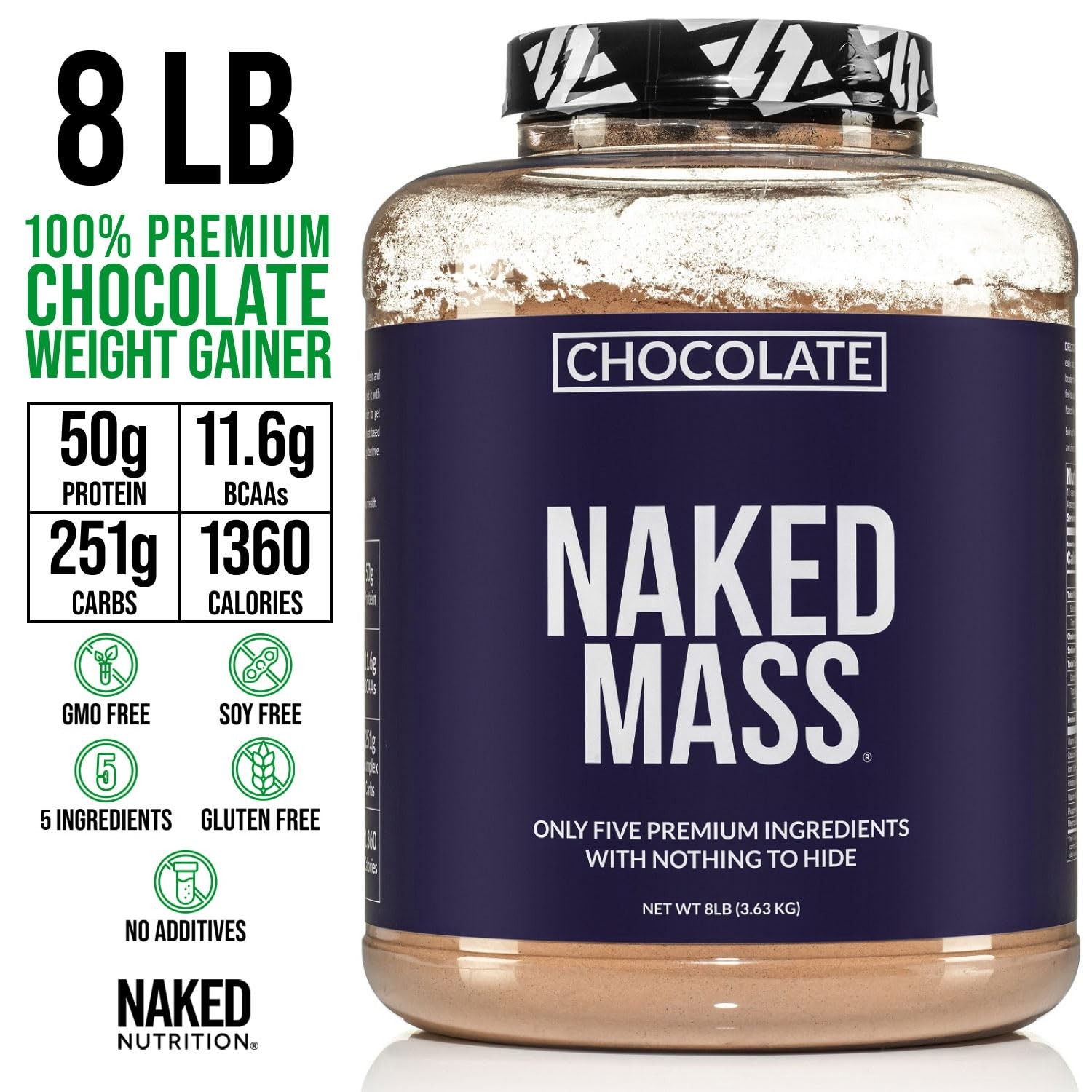 NAKED Chocolate Mass Gainer – All Natural Weight 8 Pound (Pack of 2)