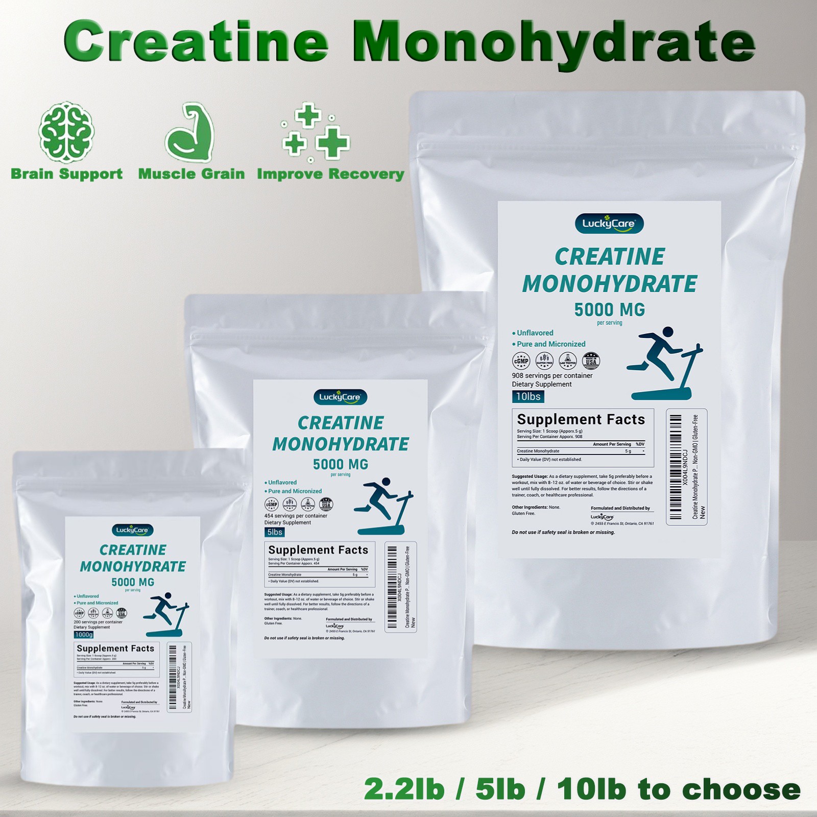 Pure Creatine Monohydrate 10lbs Powder Micronized 5000mg Per Serving Unflavored