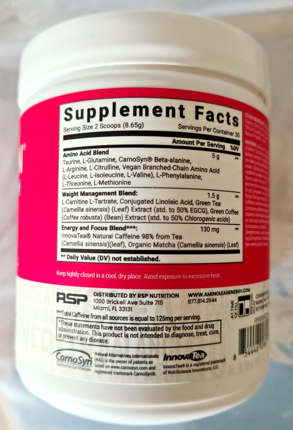 RSP Amino Lean Energy drink Pink Lemonade 30 Servings Exp. 12/28