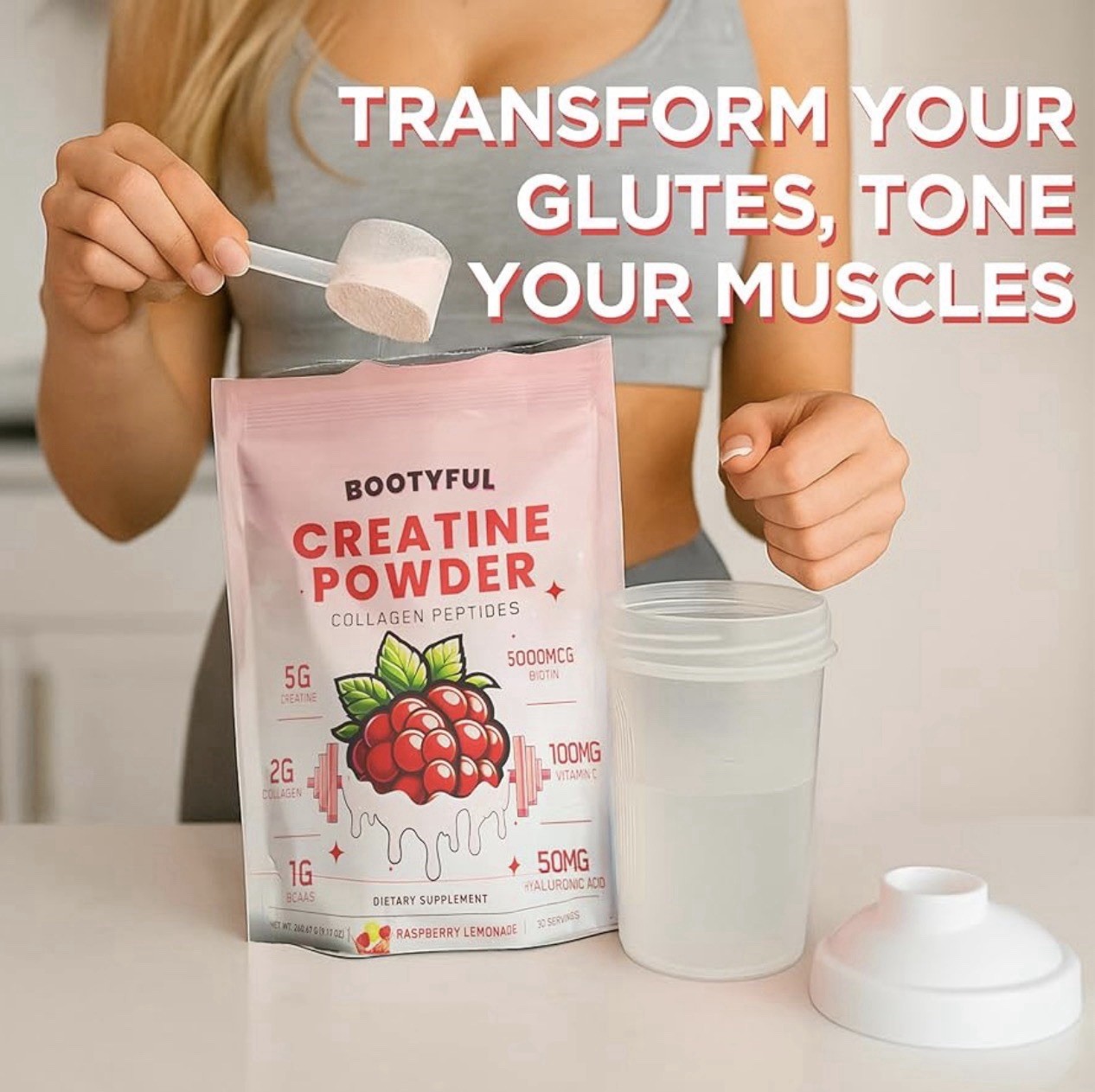 Creatine for Women – Booty Builder Supplement with Collagen & BCAA – Supports Gl