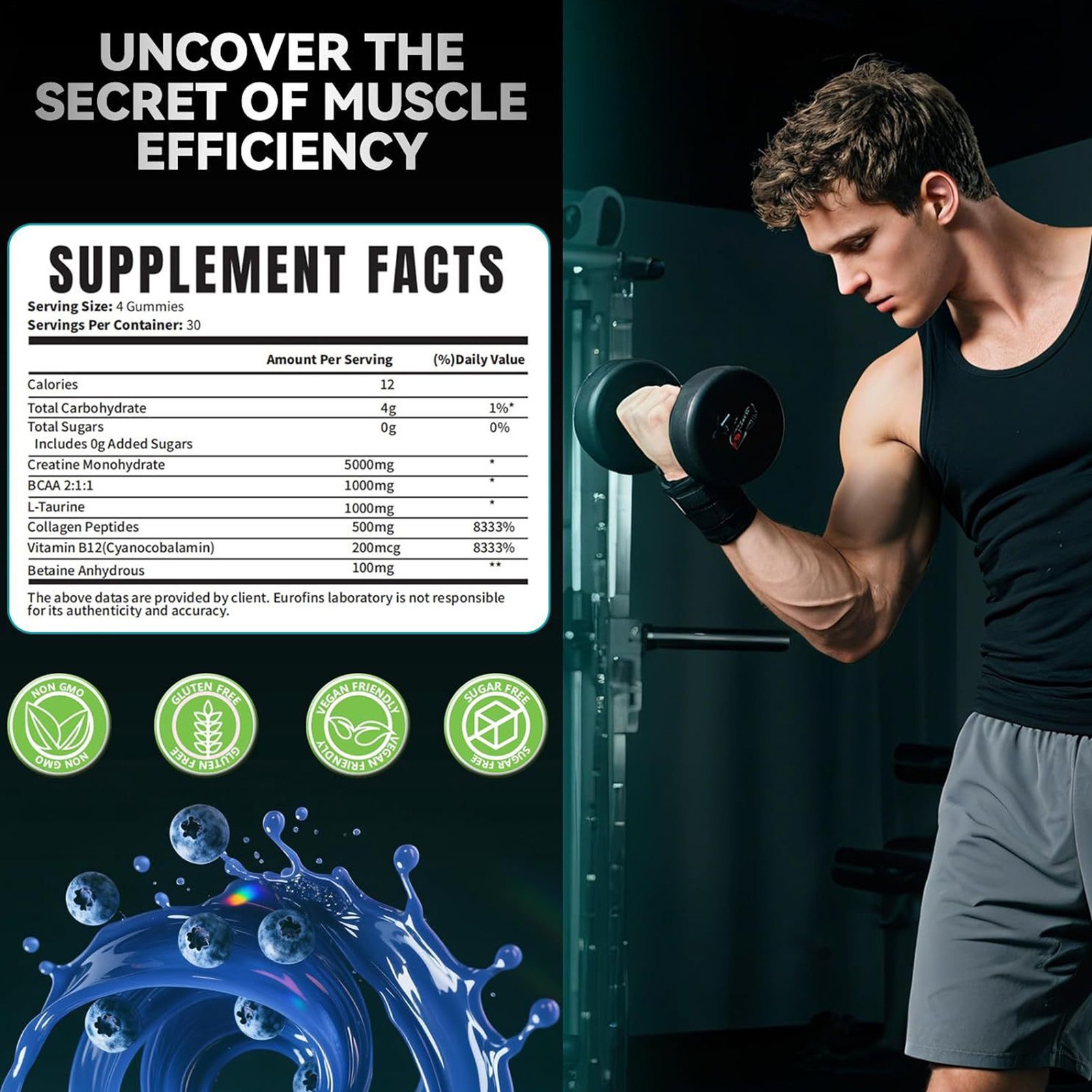 Premium Creatine Monohydrate – Gummies 120 Gummies – 5000mg – Muscle Strength An