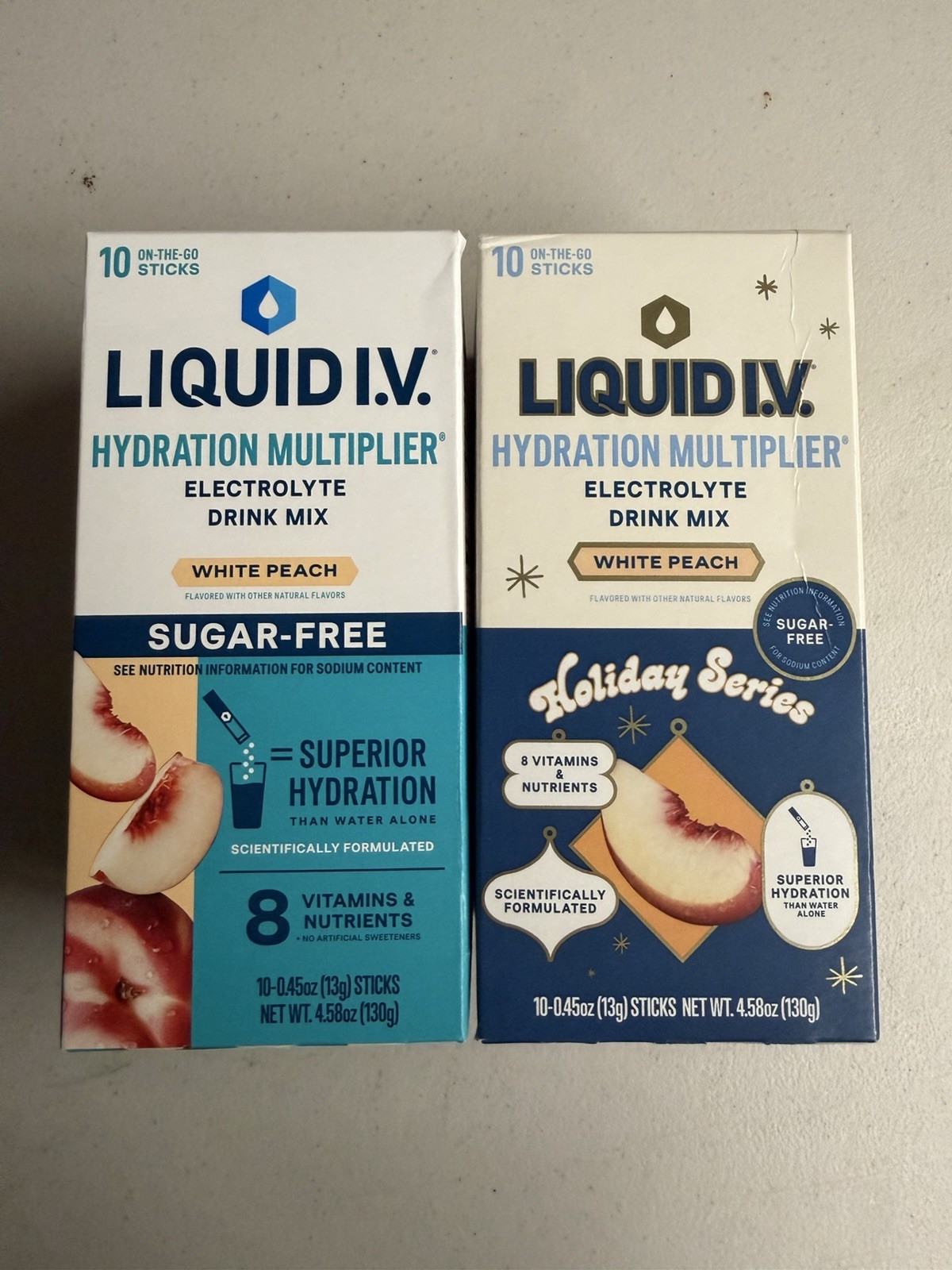Liquid I.V. Sugar-Free White Peach 2 Pack 10 Sticks Each Holiday