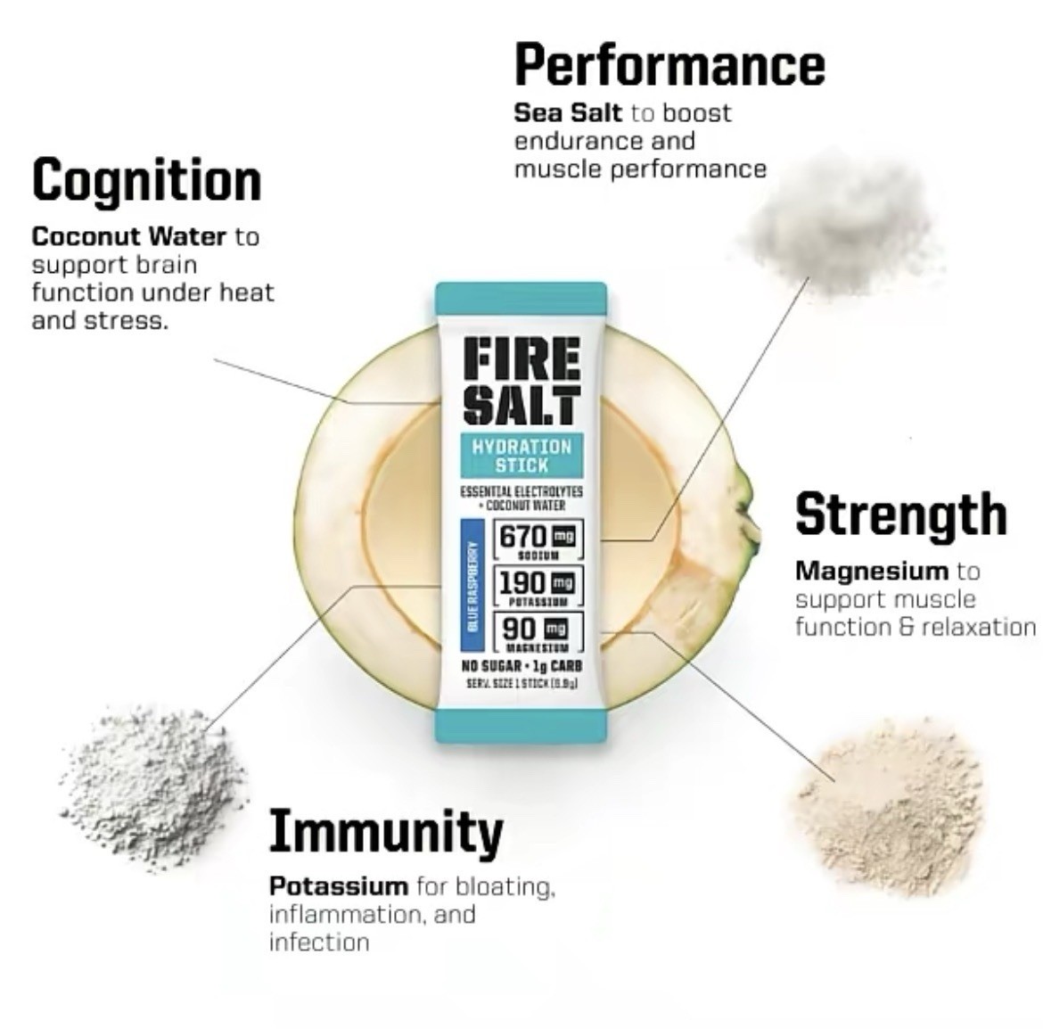 Fire Salt Sugar-Free Electrolyte Hydration Powder + Coconut Water, 16 Count