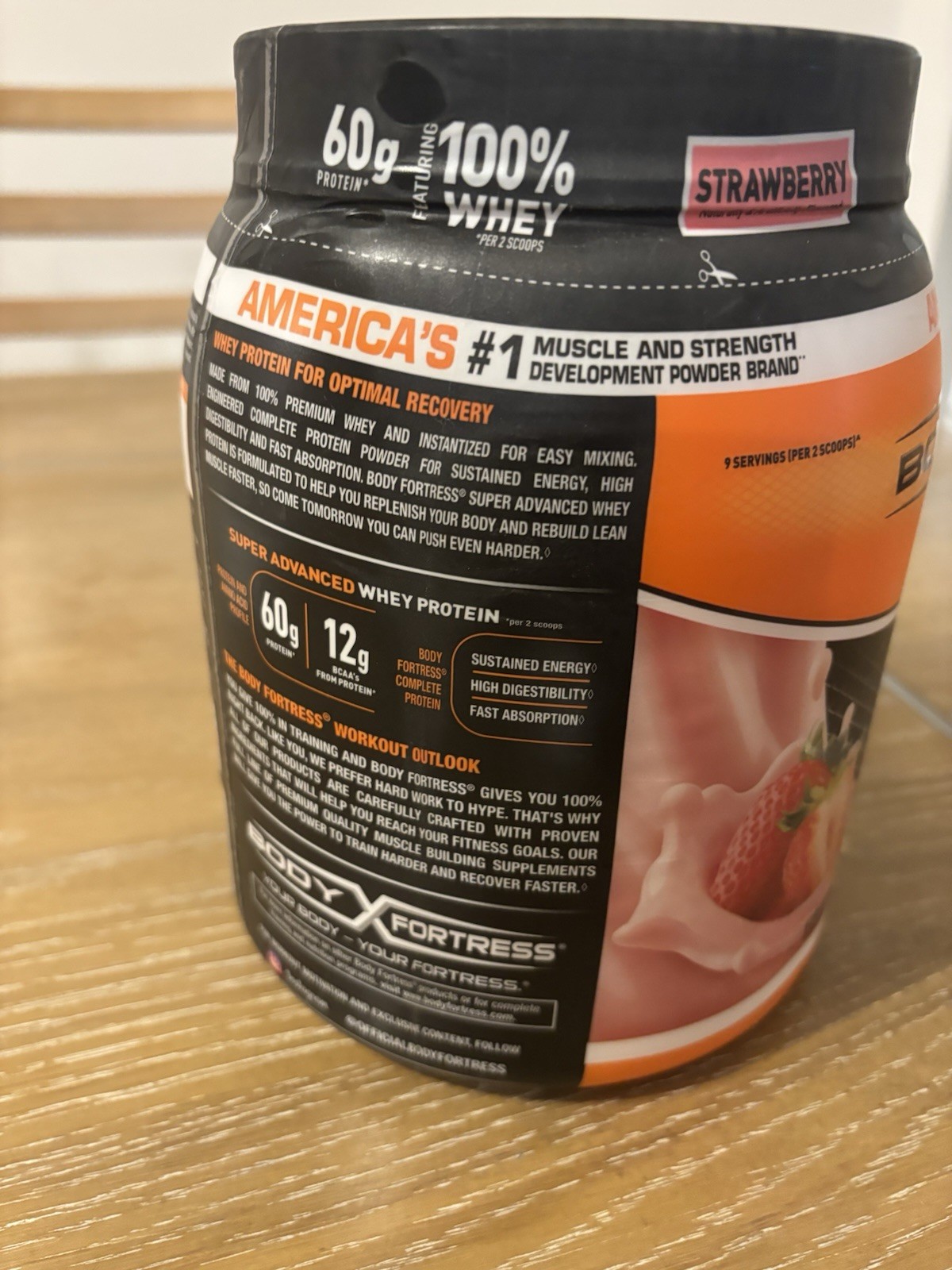 Body Fortress Super Advanced Whey Protein Powder Strawberry 1.78 lb Gluten-Free