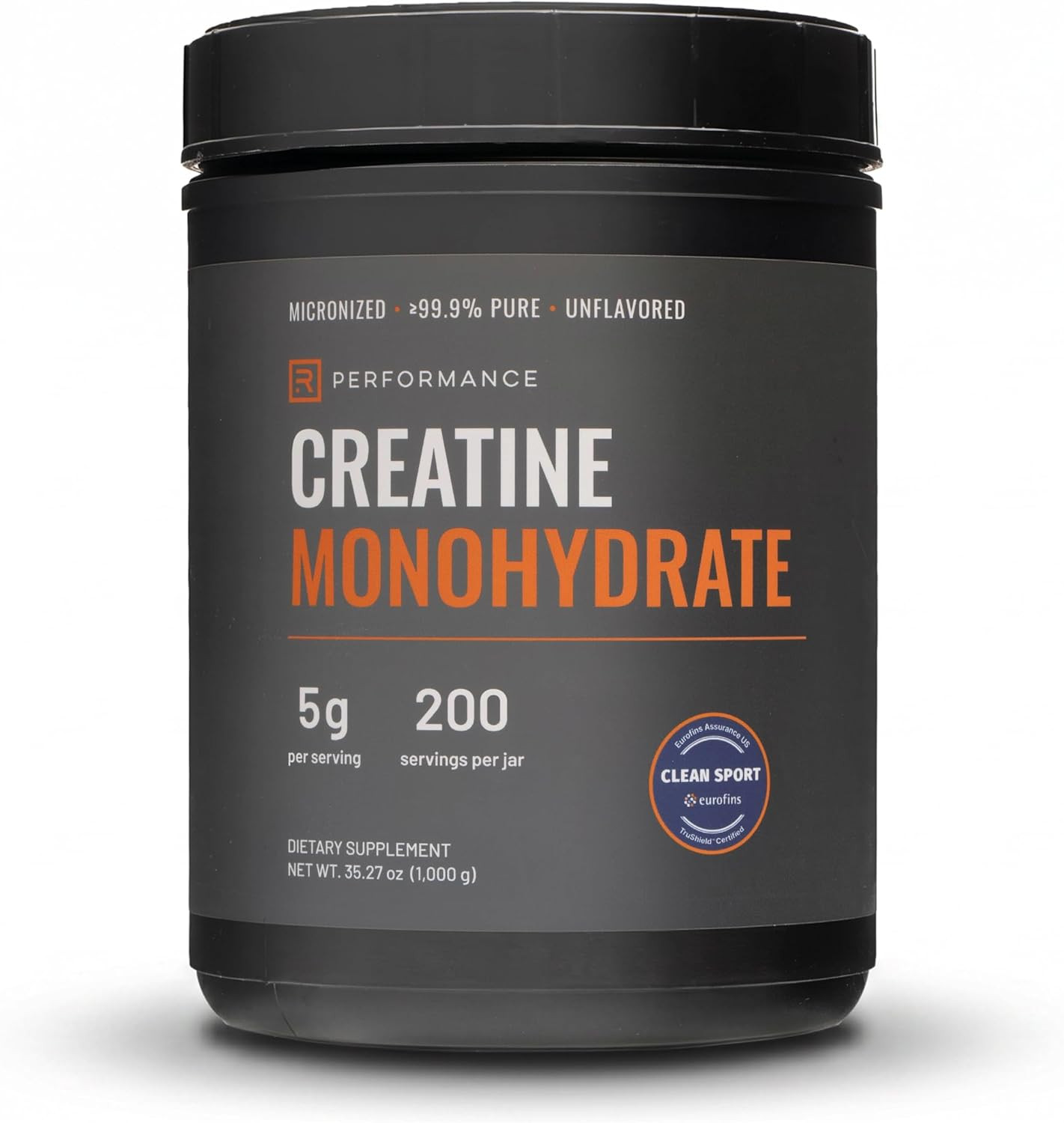 Eurofins Clean Sport Certified Creatine Monohydrate Powder – 200 Servings, 1Kg,