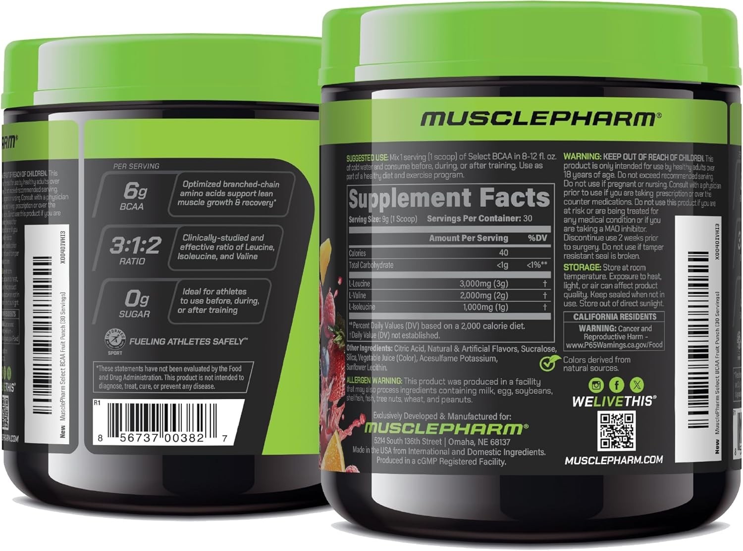 Muscle Recovery BCAA Drink – Fruit Punch Flavor, 9.1 oz Tub, Trusted by Athletes