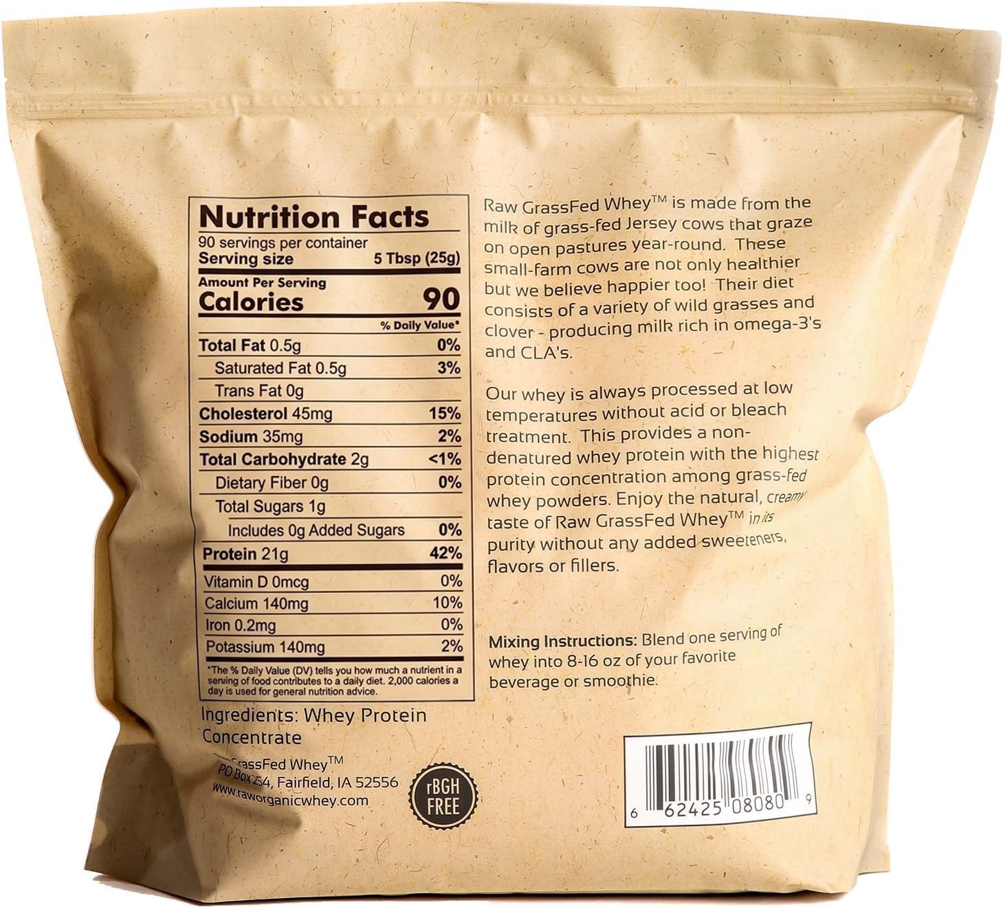 Raw Grass Fed Whey Protein Powder Unflavored 1 Ingredient No Additives or