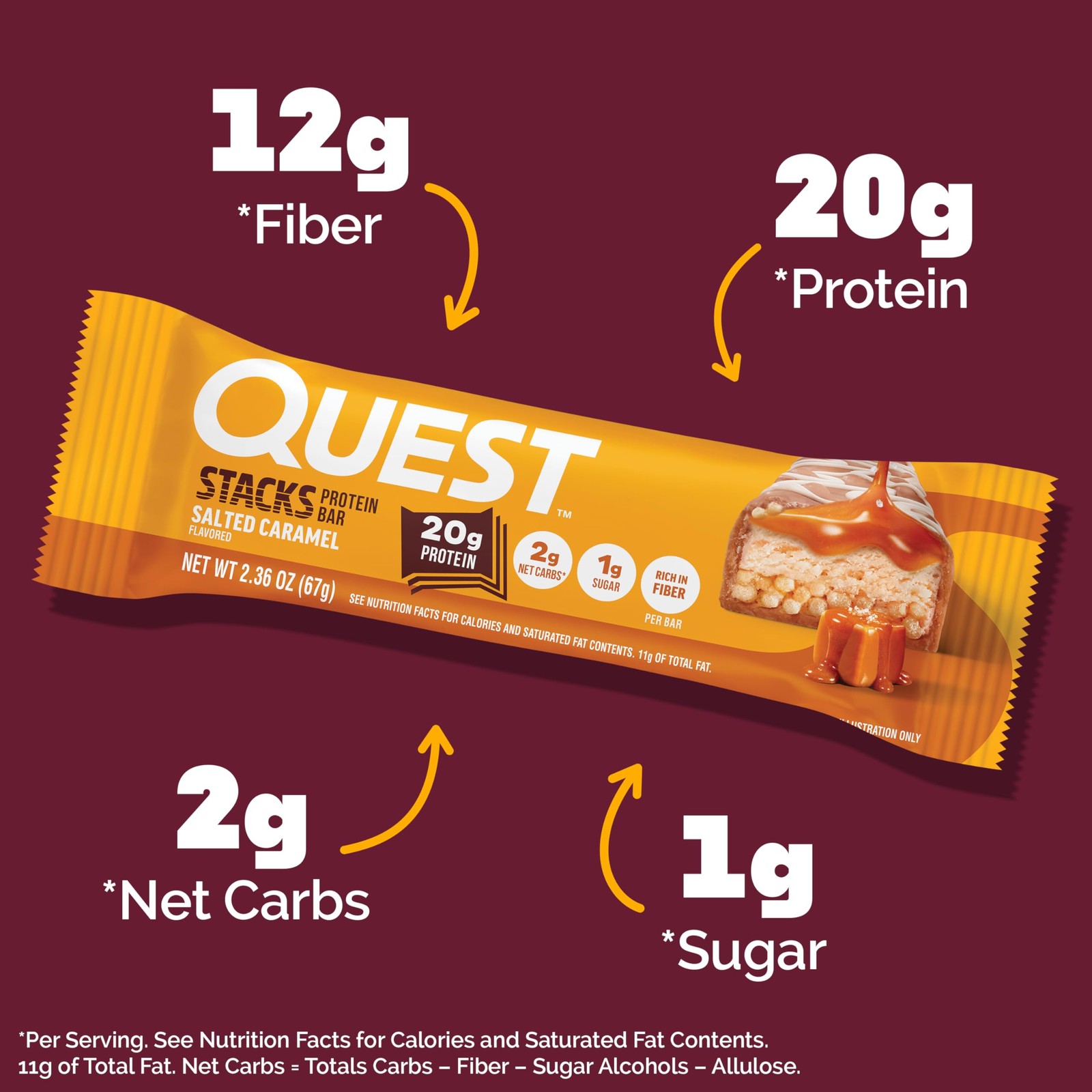 Quest Nutrition Stacks Protein Bars, Salted Caramel 4 Count (Pack of 1)