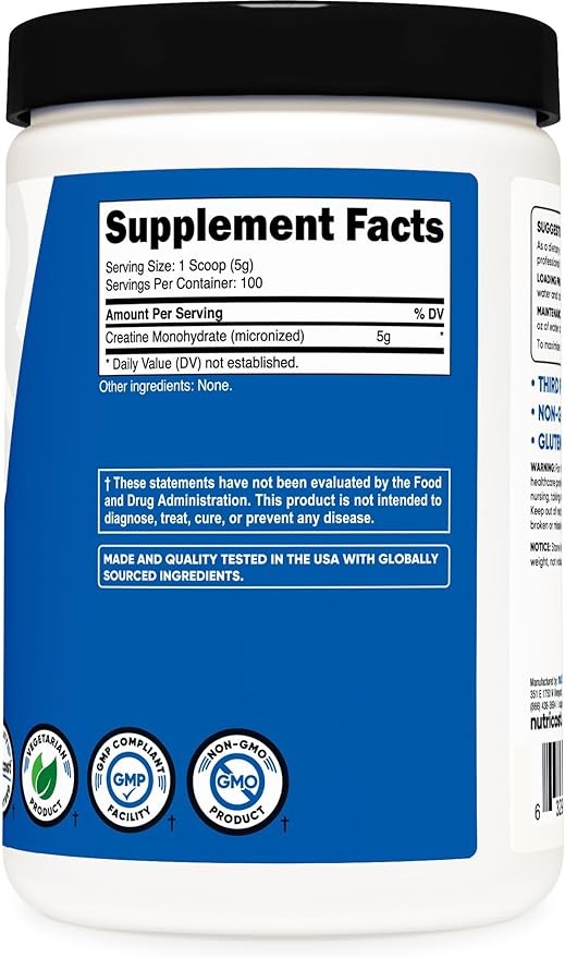 Creatine Monohydrate Pure Pre- or Post- Workout Micronized Powder (17.6 oz)