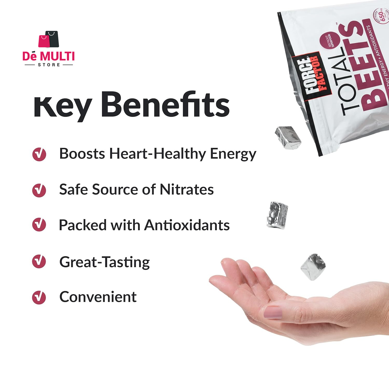 Force Factor Total Beets Healthy Energy Beetroot Soft Chews, Acai Berry, 60 Ct