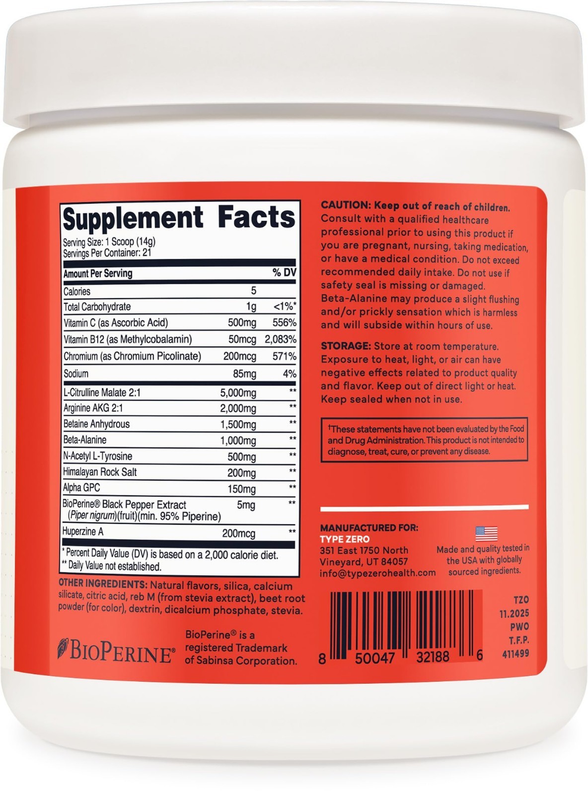Stim Free Pre Workout Powder – Tropical Fruit Punch, 21 Servings, Nitric Oxide B