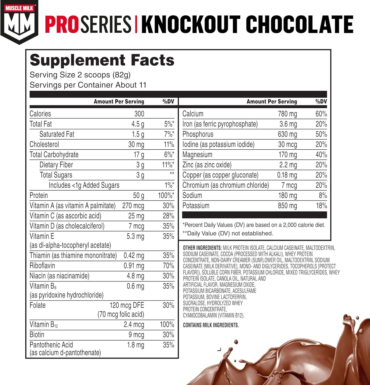 Muscle Milk Pro Series Protein Powder Knockout Chocolate 2lb 11 Servings 50g