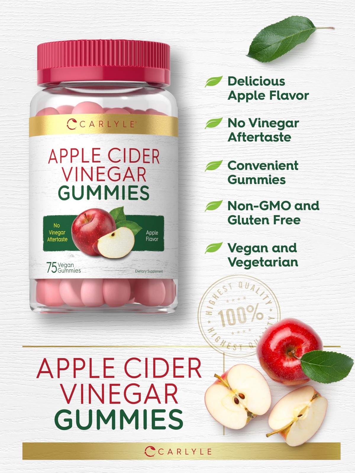 Carlyle Vegan Apple Cider Vinegar Gummies | 75 Count | 75 (Pack of 1)
