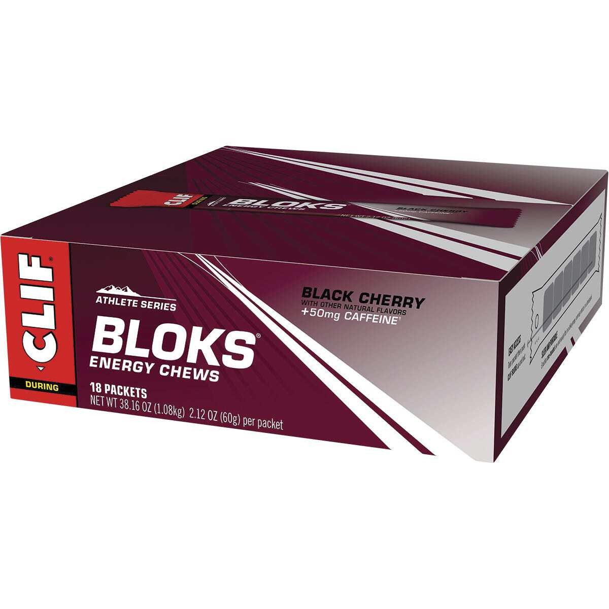 CLIF Bloks Energy Chews Black Cherry 50mg Caffeine 60g (Pack of 18)