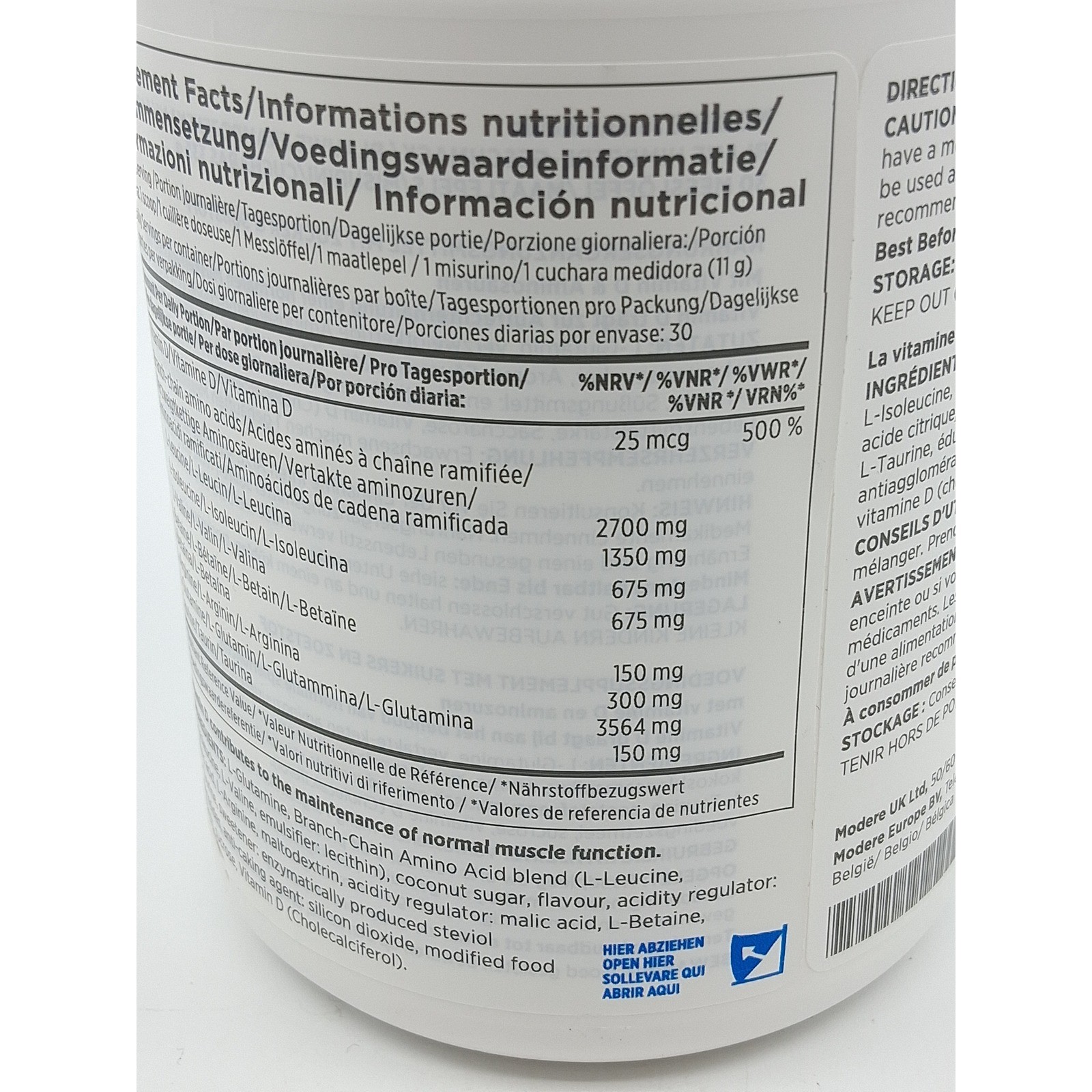 Modere Amino Acids Blue Raspberry 335g 30 scoops New EXP 8/26
