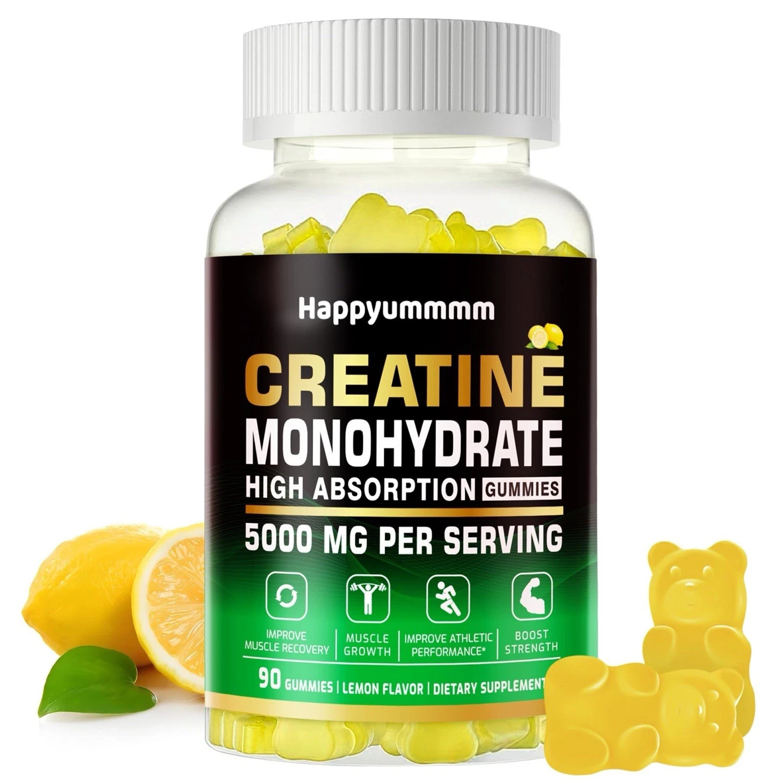 2x Happyummmm Creatine Monohydrate 5000MG 180Ct Gummies, Lemon Flavor