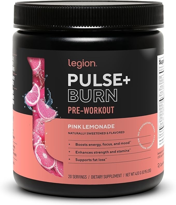 LEGION Pulse+ BURN Pink Lemonade – High Stim Pre Workout NO Booster, L-Carnitine