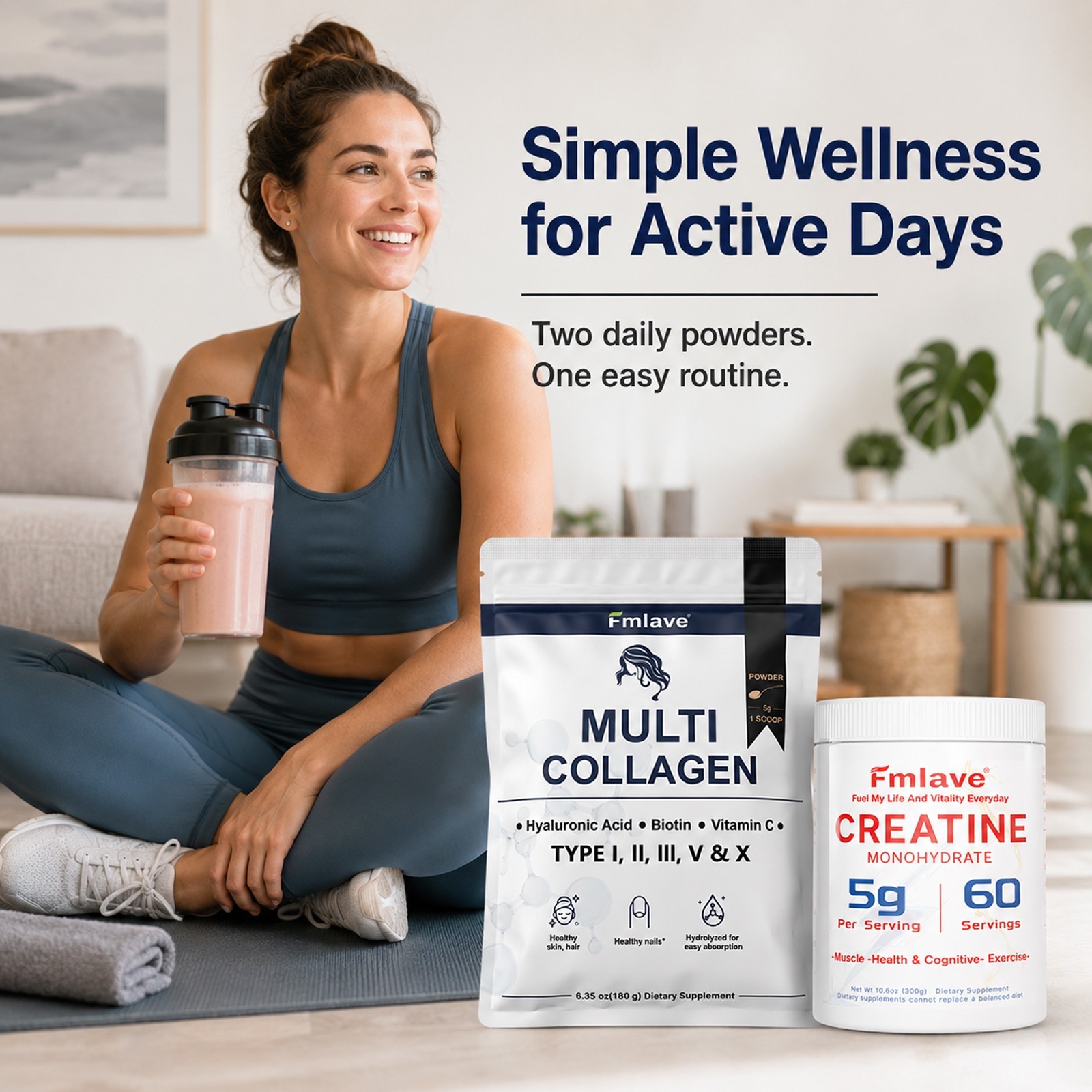 Creatine for Women + Collagen Peptides 5G Each – Muscle, Beauty, Performance 2pc
