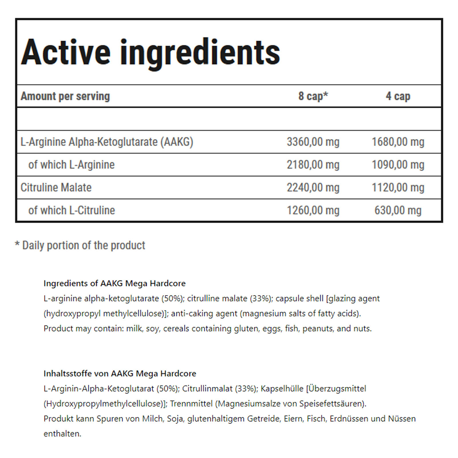 Trec Nutrition AAKG MEGA HARDCORE – Arginine & Citruline Malate – Muscle Growth