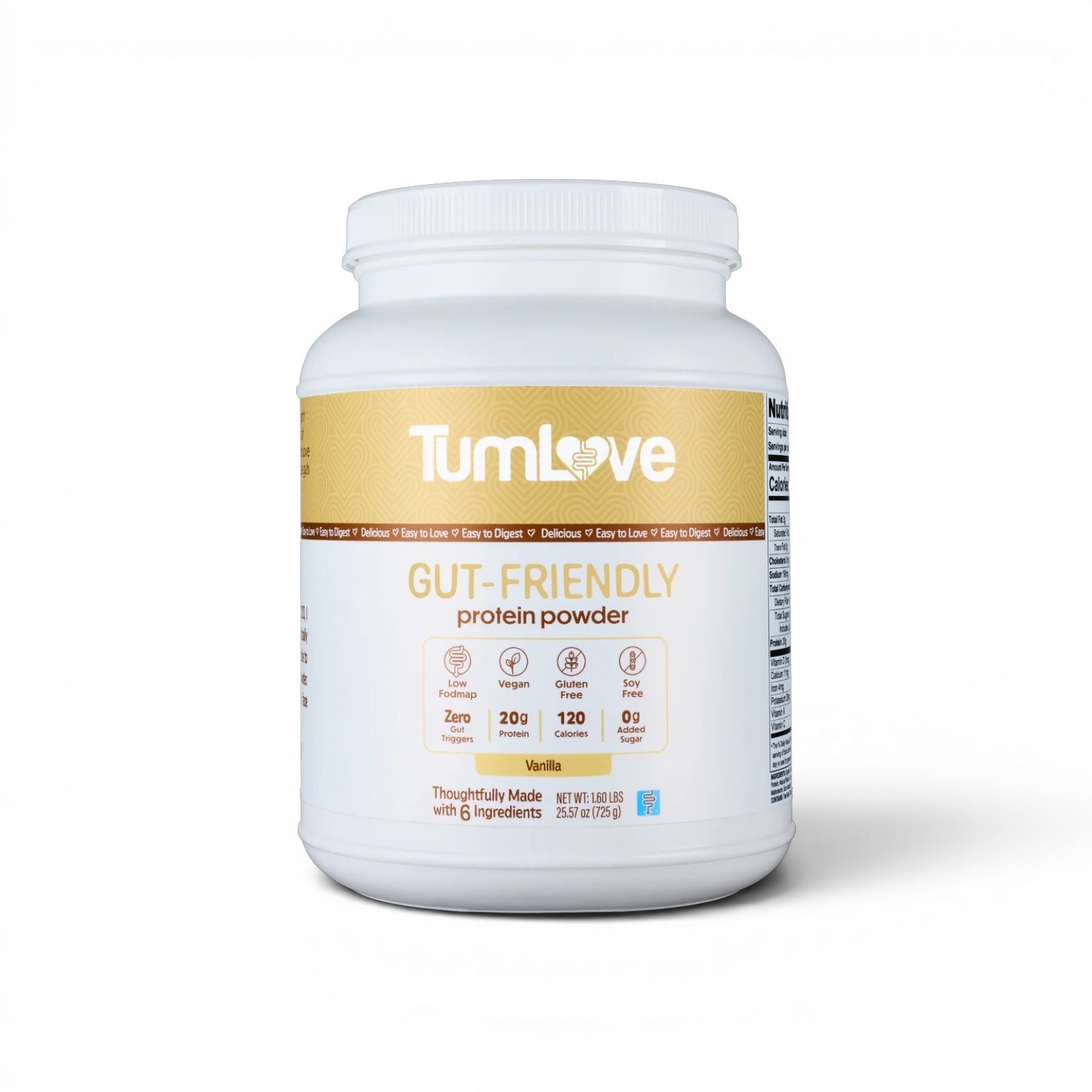 TumLove Gut-Friendly Vegan Protein Powder Vanilla 1.60 lbs Gluten Free Soy-Free