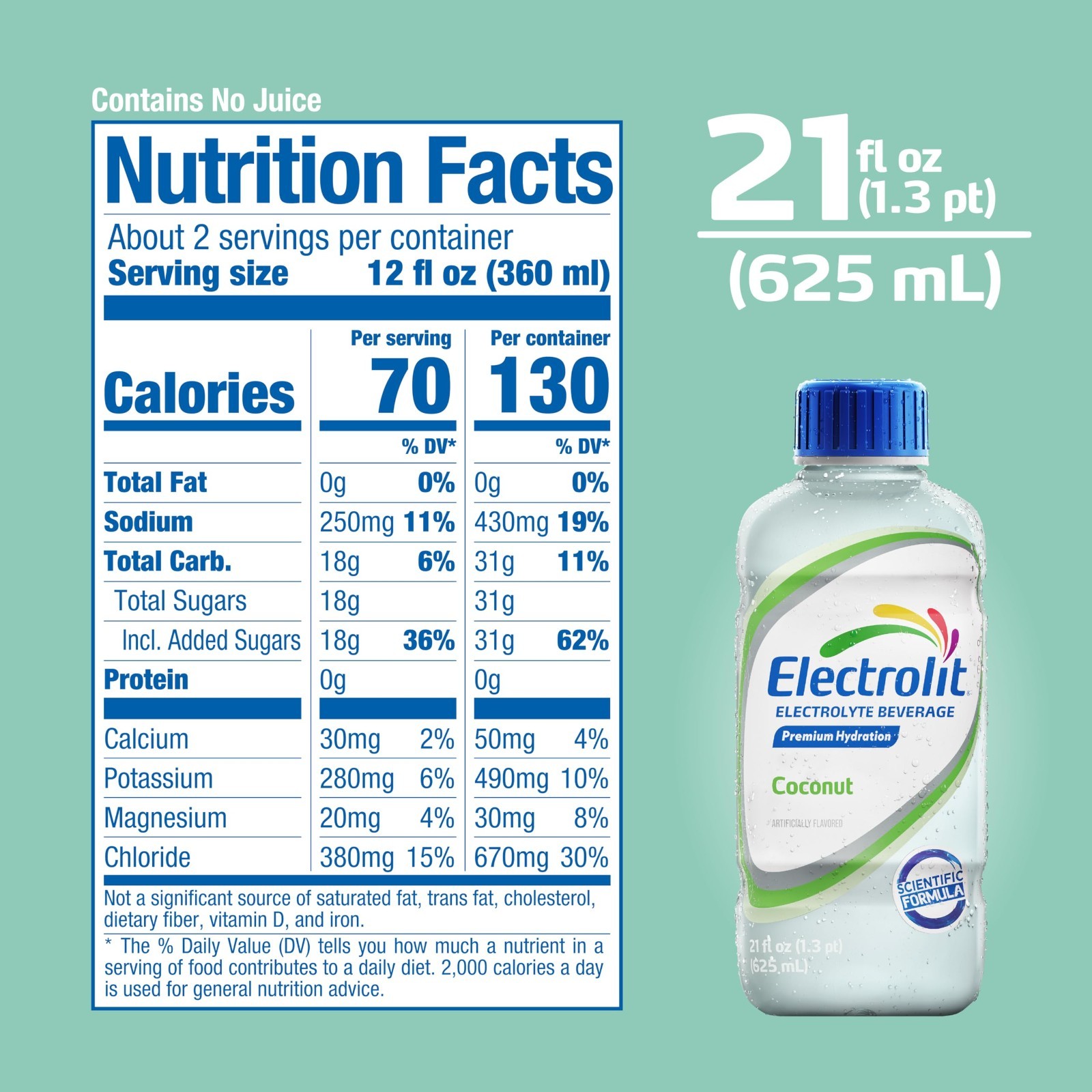 Electrolyte Drink Coconut Flavor, 21 Fl Oz Bottles, Hydration Pack of 12