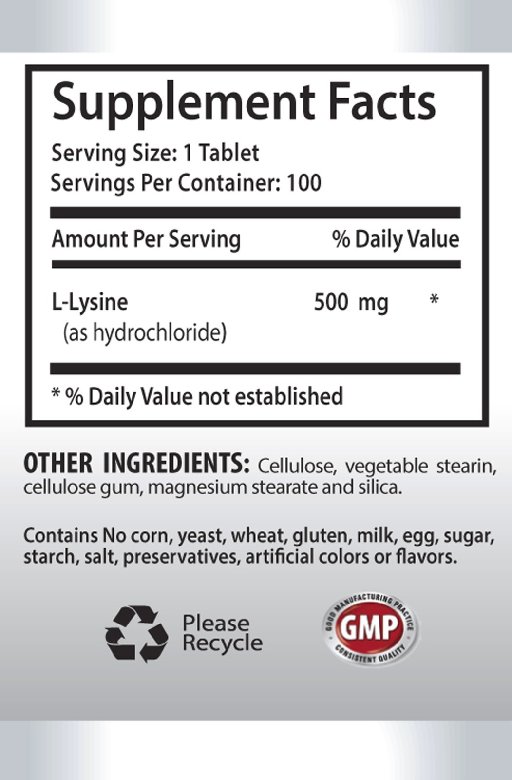 Maintain Muscle – L-LYSINE 500mg – Fat Burner 1B