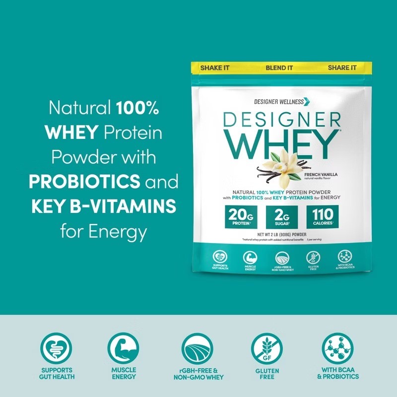 Designer Whey Protein, French Vanilla, 32oz, Gluten-Free, Non-GMO, 20g Protein