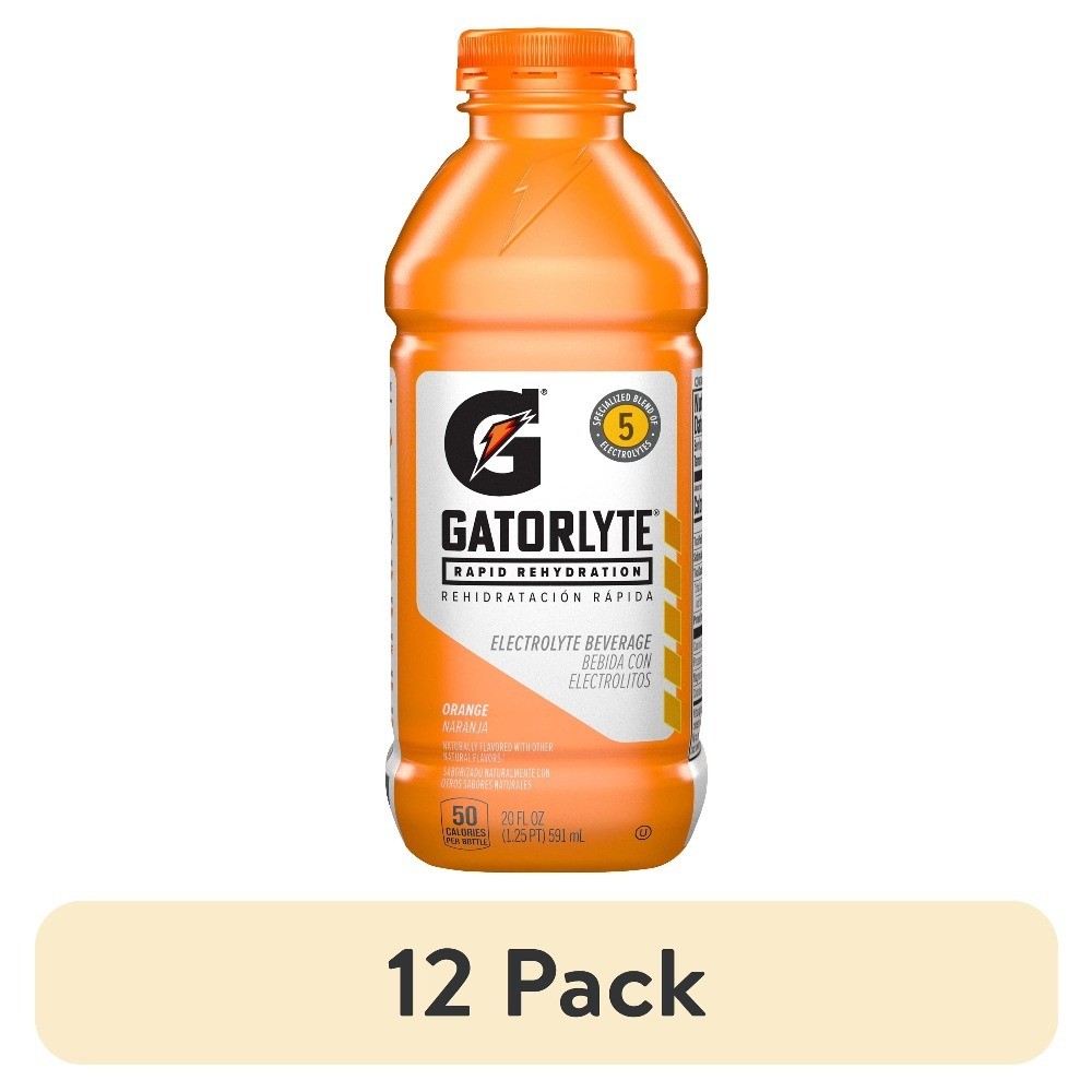 (12 pack) Gatorlyte Rapid Rehydration Electrolyte Beverage Orange, 20 fl oz