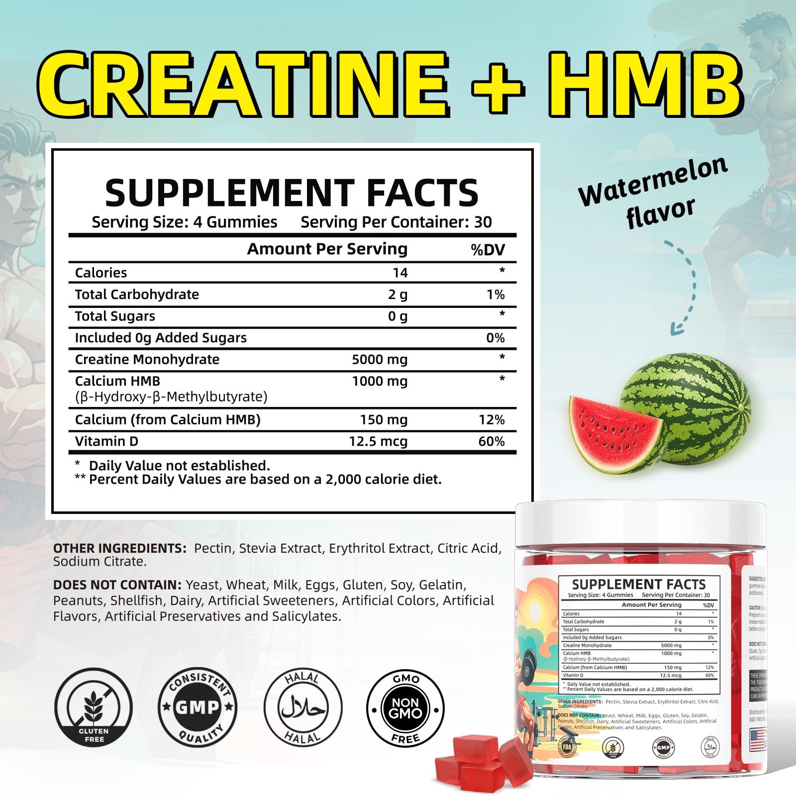 HEALOADING Creatine Monohydrate Gummies HMB Supplements for Men Creatine and…
