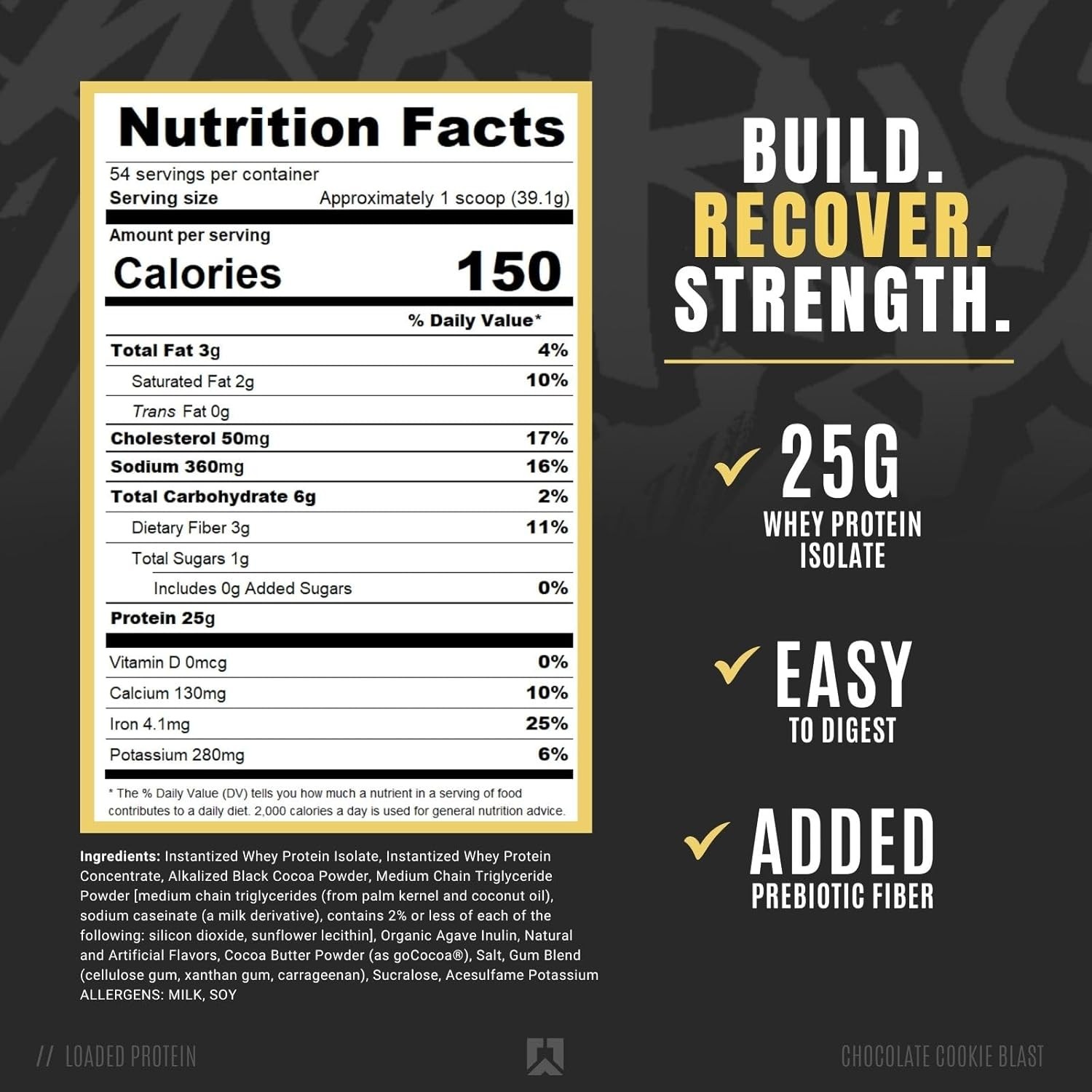 RYSE Loaded Protein Powder – Chocolate Cookie Blast – 4.7 Lb – 54 Servings
